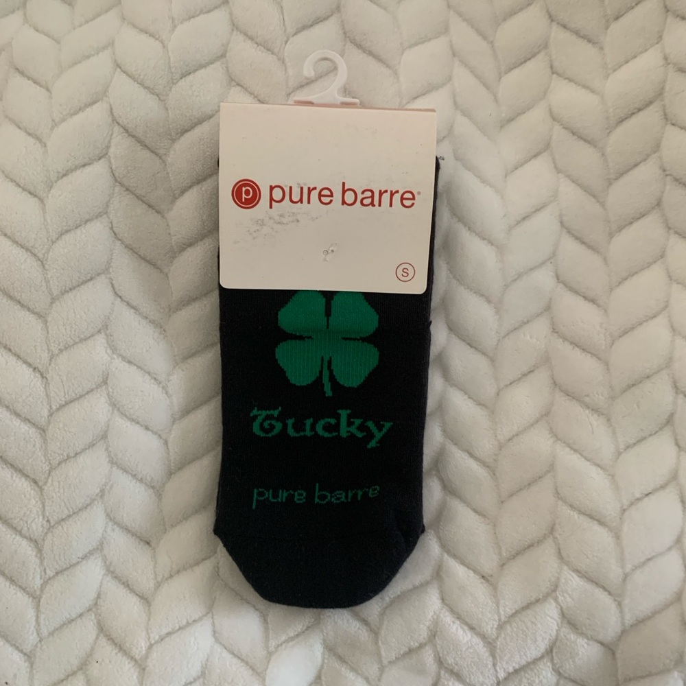 Pure Barre “Feeling Tucky” Black Grip Socks with Green Clover [Small]